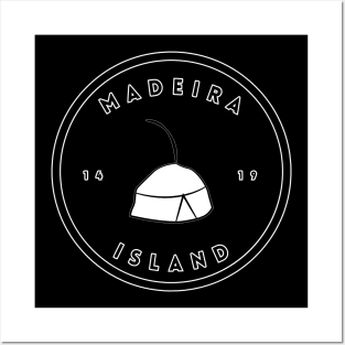 Madeira Island 1419 logo with the traditional folklore hat/carapuça in black & white Posters and Art